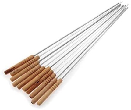 12 Pieces BBQ Grill Sticks Set - Brown and Silver